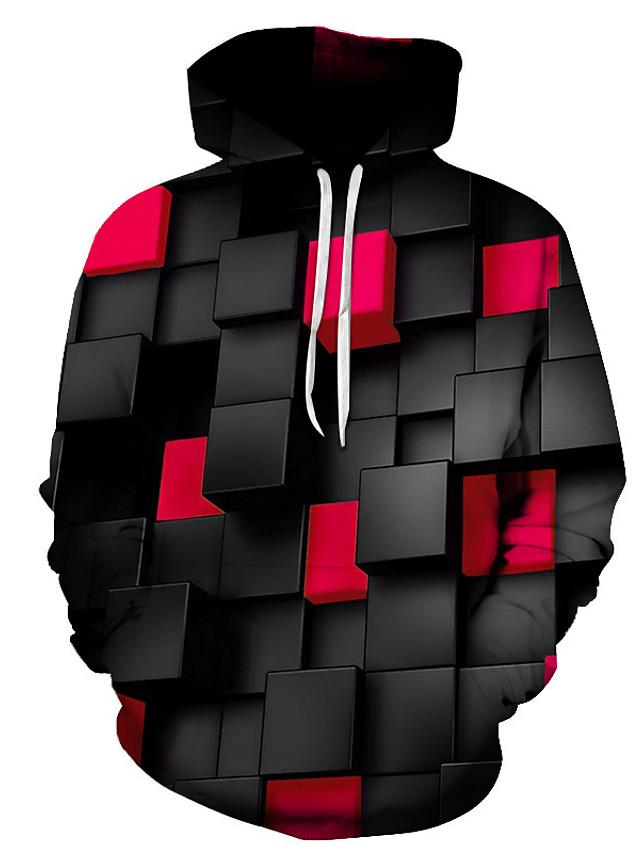 3D Printed Color Block Hoodie - Hooded Basic Pullover