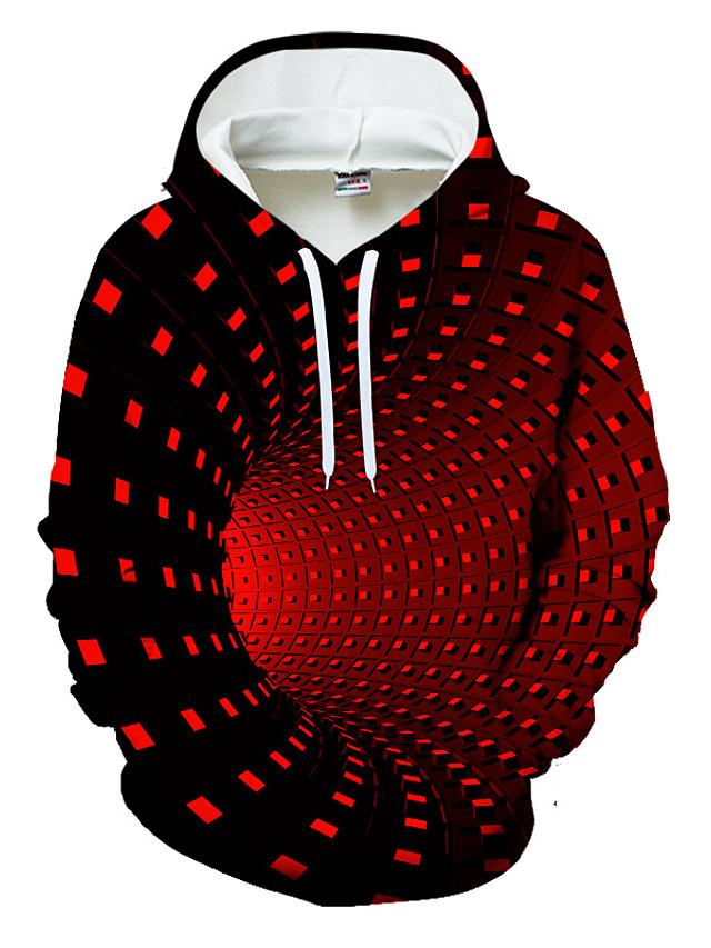 3D Printed Geometric Color Block Hoodie - Hooded Casual Basic Pullover