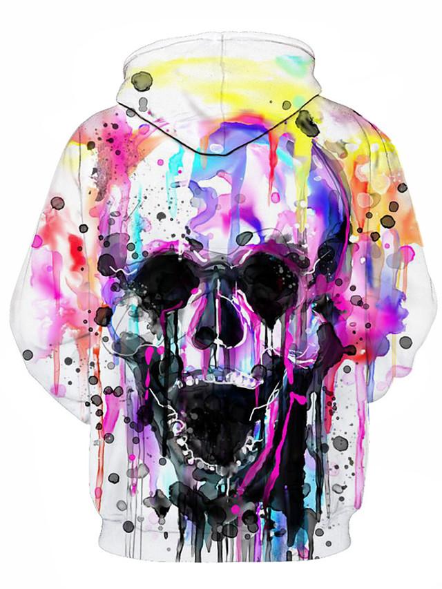 3D Printed Skull Hoodie - Hooded Casual Rainbow Pullover