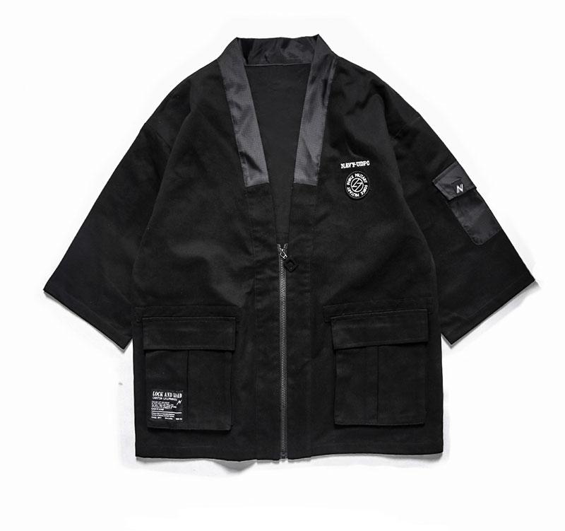 Mens Japanese Zip Kimono Jackets Male Harajuku Front Pockets Kimono Jacket Streetwear 2019 Hip Hop Fashion Casual Coats