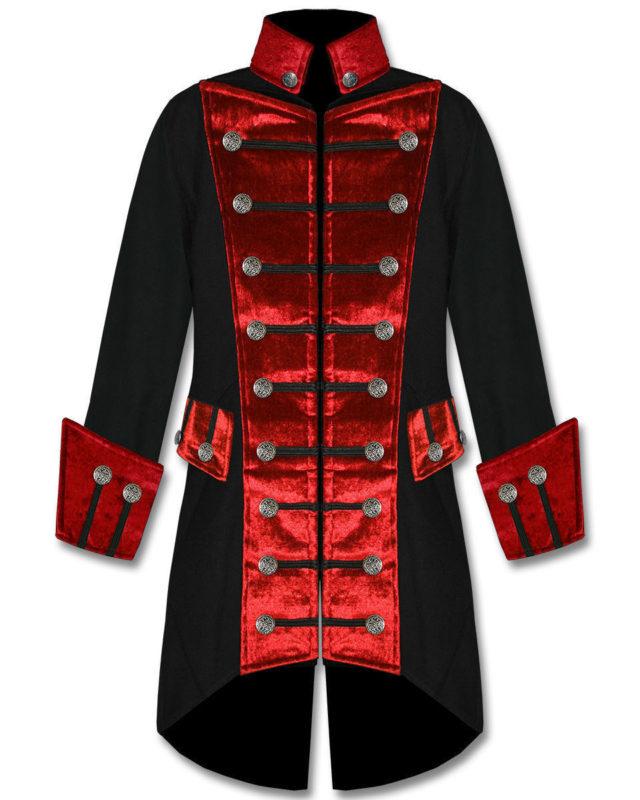 Men's Coats - Velvet Trim Steampunk Vampire Goth Pirate Cotton Coat