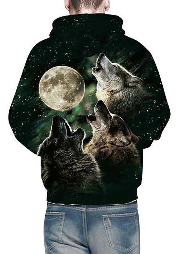3D Printed Wolf Cartoon Hoodie - Hooded Basic Exaggerated Pullover