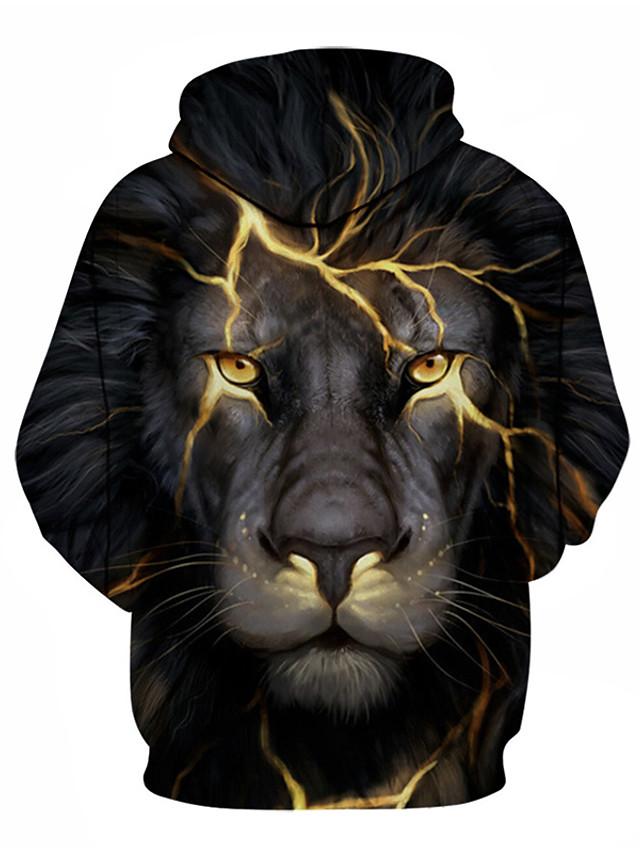 3D Lion Printed Hoodie - Active Long Sleeve Hooded Pullover