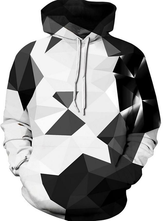 3D Printed Geometric Hoodie - Hooded Loose White Pullover