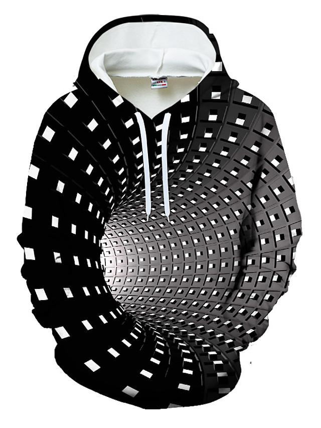 3D Printed Geometric Color Block Hoodie - Hooded Casual Basic Pullover