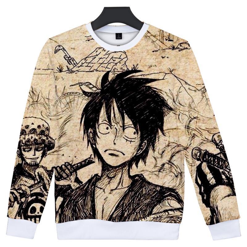 One Piece 3D Pattern Sweatshirt - Men Long Sleeve 3D Round Collar Pullover