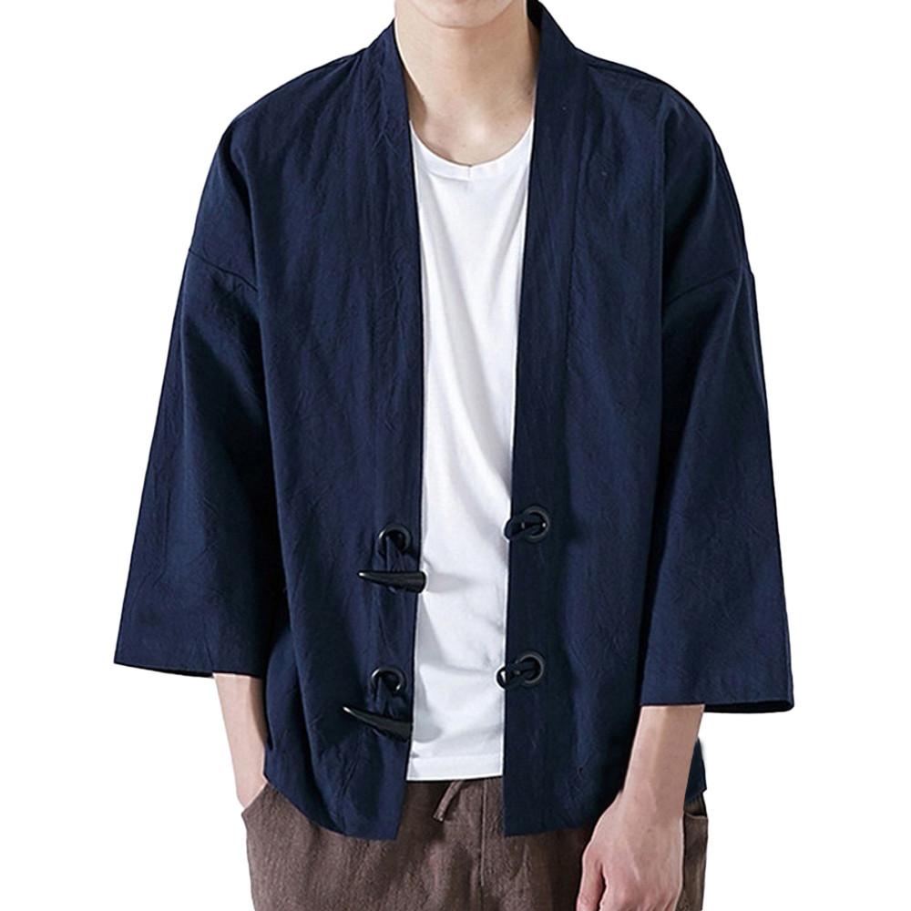 Fashion Men Japanese Yukata Casual Coat Cotton Vintage Kimono Outwear