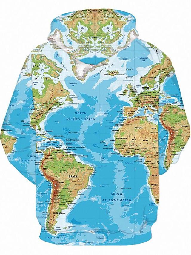 3D Printed Map Geometric Hoodie - Hooded Active Pullover