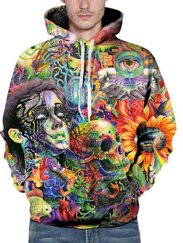 3D Printed Cartoon Skull Hoodie - Hooded Painting Art Pullover