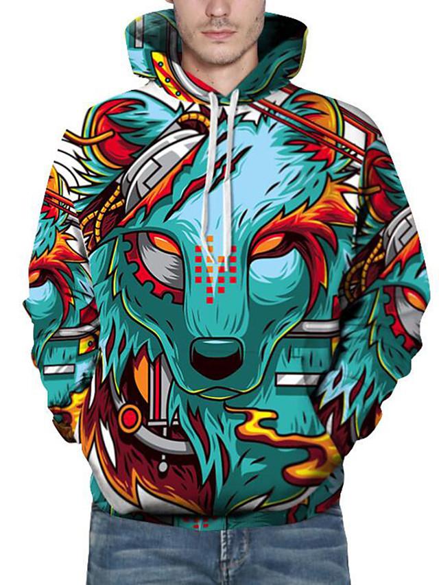3D Printed Cartoon Wolf Hoodie - Hooded Basic Exaggerated Pullover