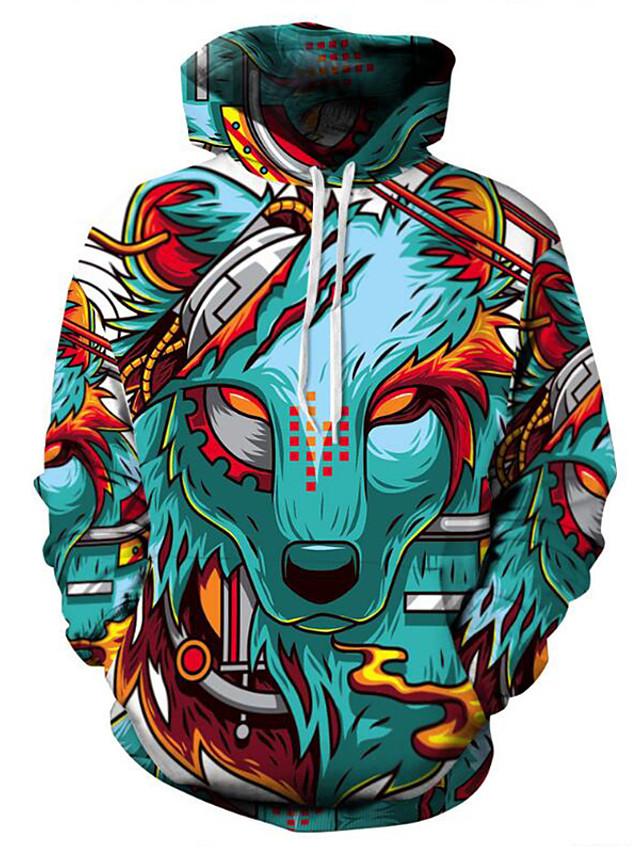 3D Printed Cartoon Wolf Hoodie - Hooded Basic Exaggerated Pullover