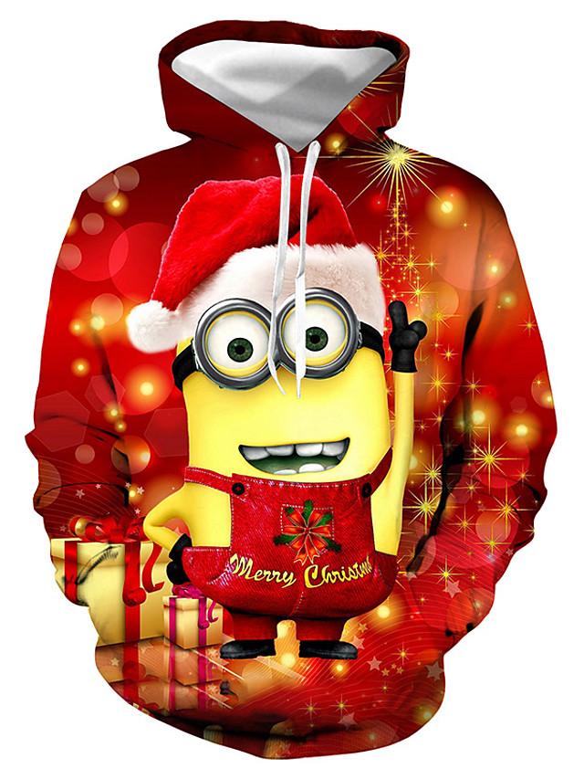 Women's 3D Cartoon Despicable Me Work Basic Loose Red Hoodie