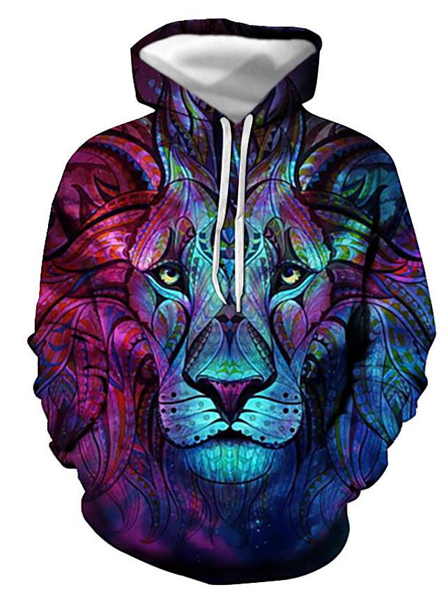 3D Lion Printed Hoodie - Active Long Sleeve Hooded Pullover