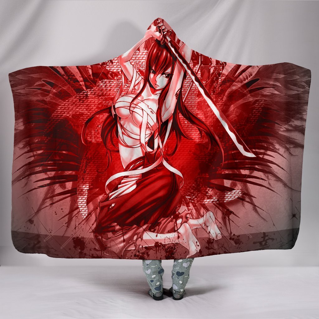 Fairy Tail Erza Scarlet Hooded Blanket - Red Sexy Girl Blanket - HoodiesBuy