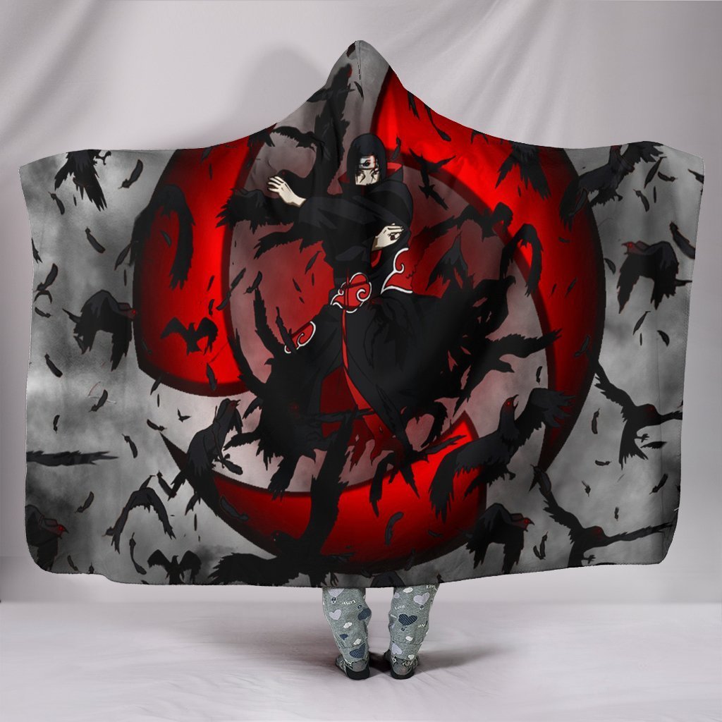 Naruto Itachi Hooded Blanket - Uchiha Crow Jutsu White Blanket