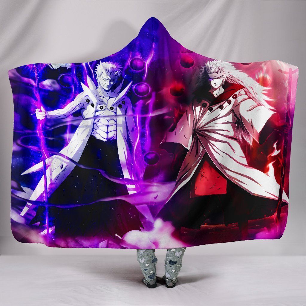 Naruto Obito And Madara In Sage Mode Hooded Blanket - Pink Blanket