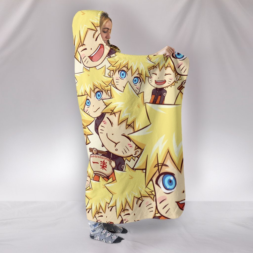 Naruto Chibi Cute Hooded Blanket - Yellow Various States Blanket