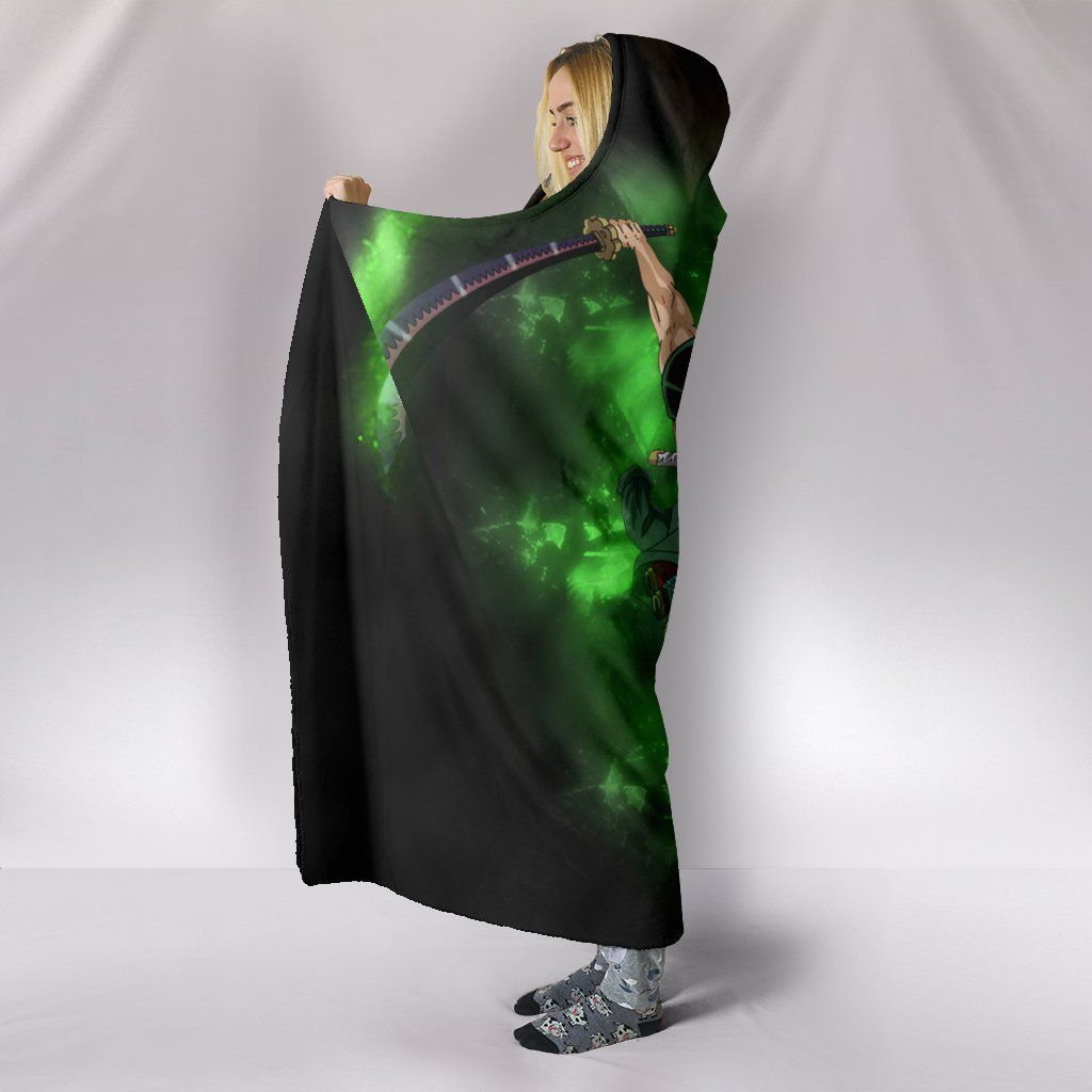 One Piece Roronoa Zoro Hooded Blanket - Green Blanket