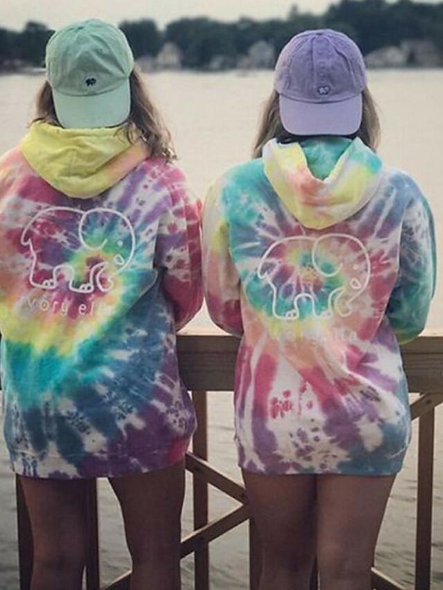 Women's Comfy Rainbow Hoodie - Tie Dye Basic Pullover
