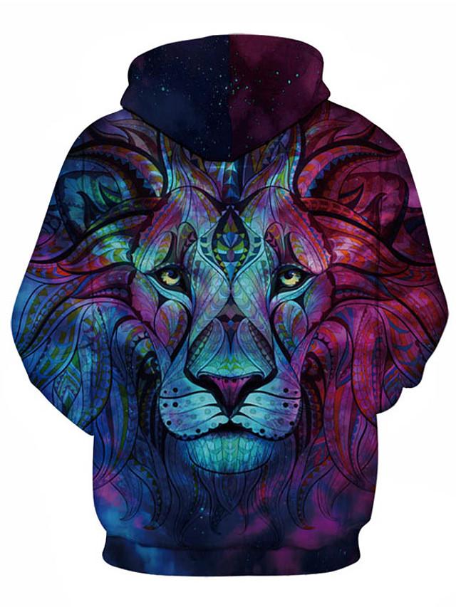 3D Lion Printed Hoodie - Active Long Sleeve Hooded Pullover