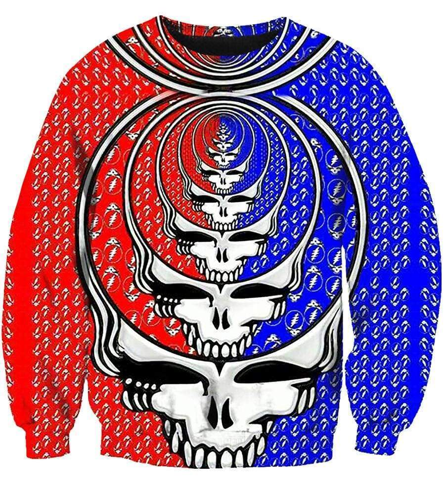 Funny Grateful Dead Sweatshirts- Red - Blue Skull 3D Sweatshirt