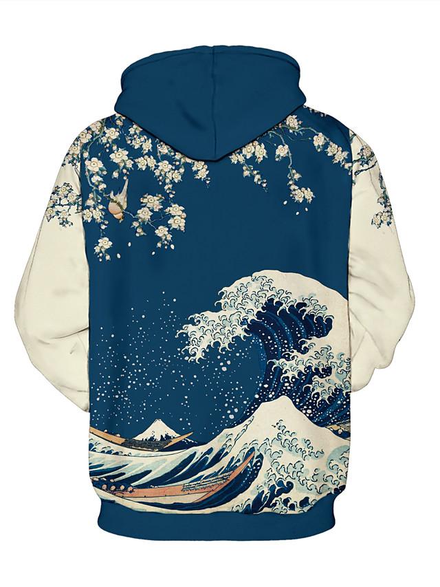 3D Printed View Color Block Hoodie - Hooded Casual Basic Pullover