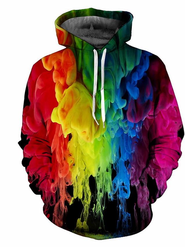 3D Printed Patchwork Rainbow Hoodie - Hooded Casual Pullover