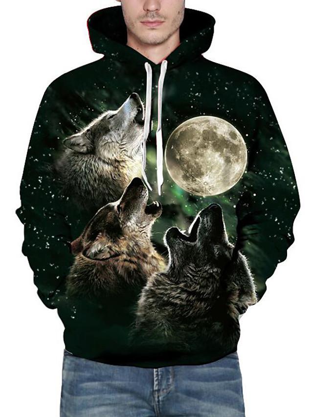 3D Printed Wolf Cartoon Hoodie - Hooded Basic Exaggerated Pullover
