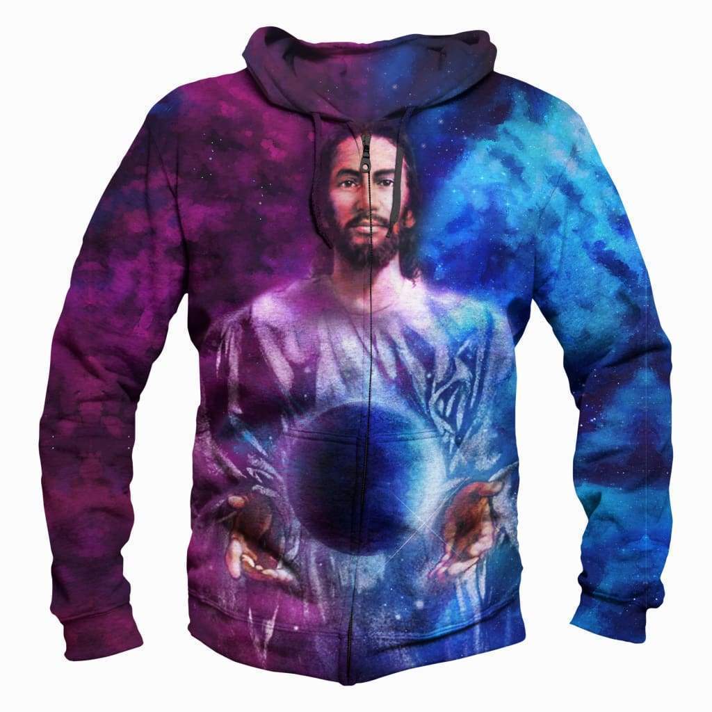 Funny Jesus Hoodies - Zip Up God Control Blue-Purple Ball Hoodie