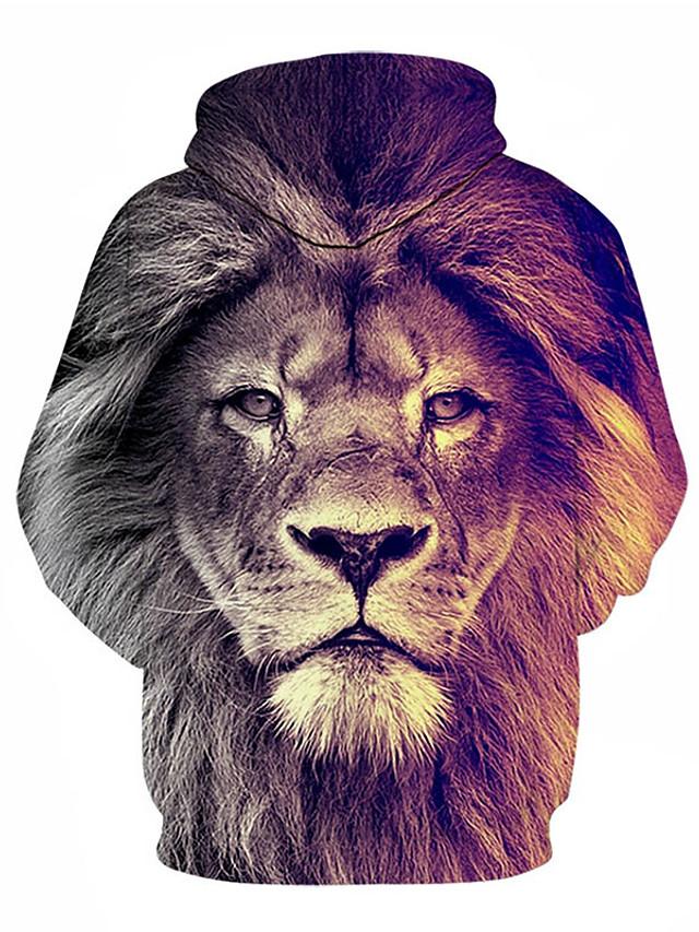 3D Lion Printed Hoodie - Active Long Sleeve Hooded Pullover