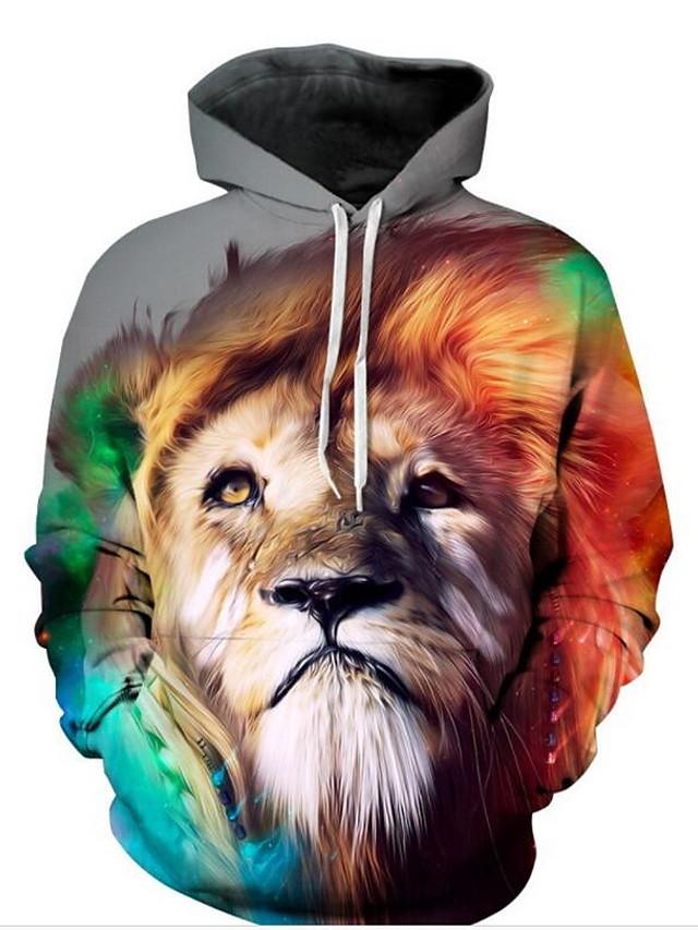 3D Lion Printed Hoodie - Active Long Sleeve Hooded Pullover