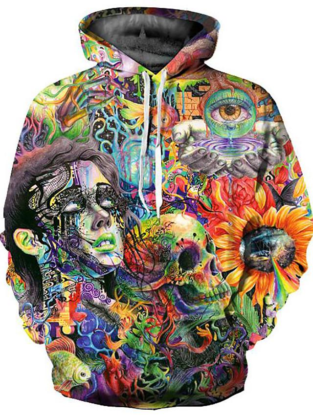 3D Printed Cartoon Skull Hoodie - Hooded Painting Art Pullover