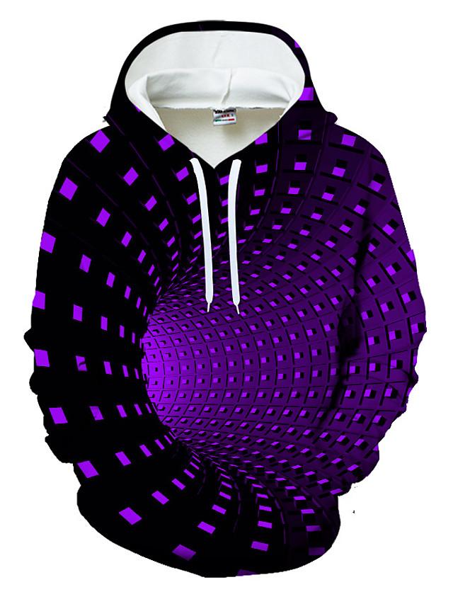 3D Printed Geometric Color Block Hoodie - Hooded Casual Basic Pullover