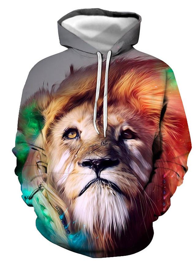 3D Lion Printed Hoodie - Active Long Sleeve Hooded Pullover
