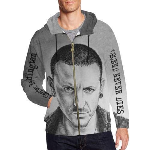 Linkin Park Bennington Hoodies - Zip Up Grey 3D Hoodie