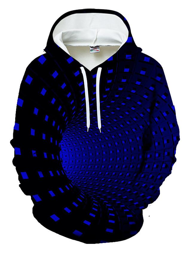 3D Printed Geometric Color Block Hoodie - Hooded Casual Basic Pullover