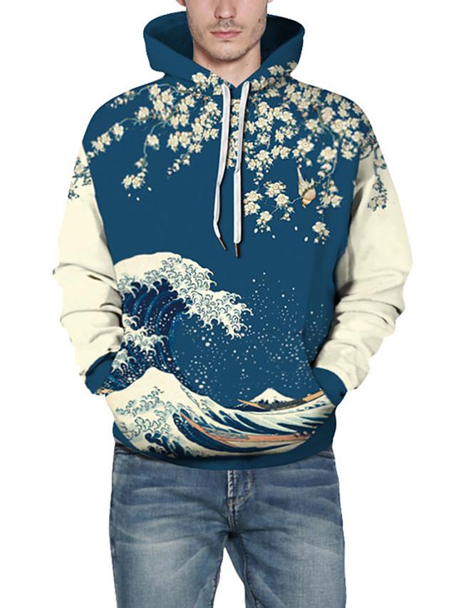 3D Printed View Color Block Hoodie - Hooded Casual Basic Pullover