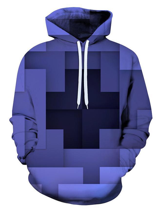 Men's Geometric Graphic 3D Print Casual Blue Hoodie