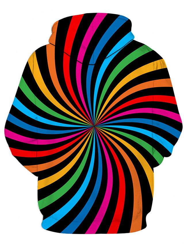 Men's Geometric 3D Printed Hooded Pullover Casual Rainbow Hoodie