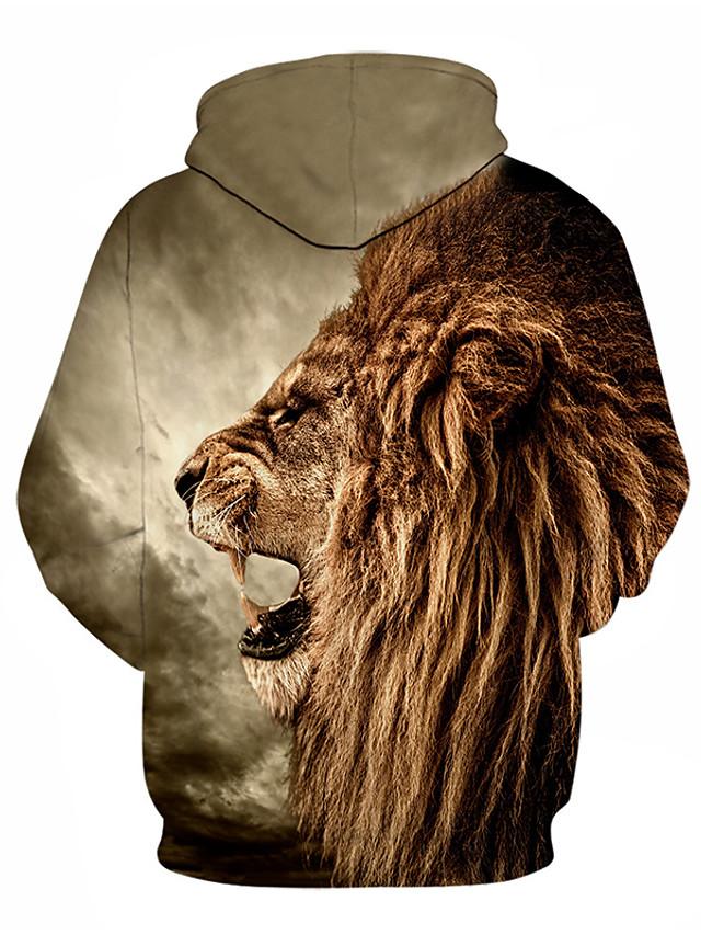 3D Lion Printed Hoodie - Active Long Sleeve Hooded Pullover