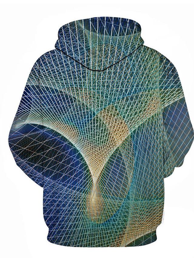 Men's Blue Geometric 3D Printed Graphic Statement Hoodie