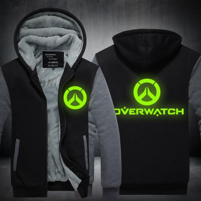 Overwatch Logo Thicken Luminous Jackets - Zip Up Black Jacket
