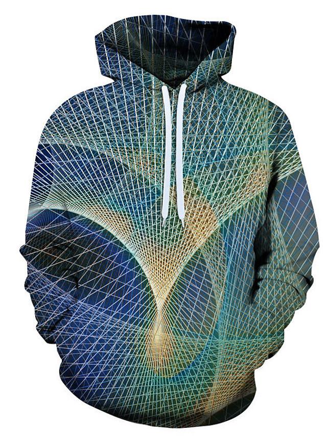 Men&#39;s Blue Geometric 3D Printed Graphic Statement Hoodie
