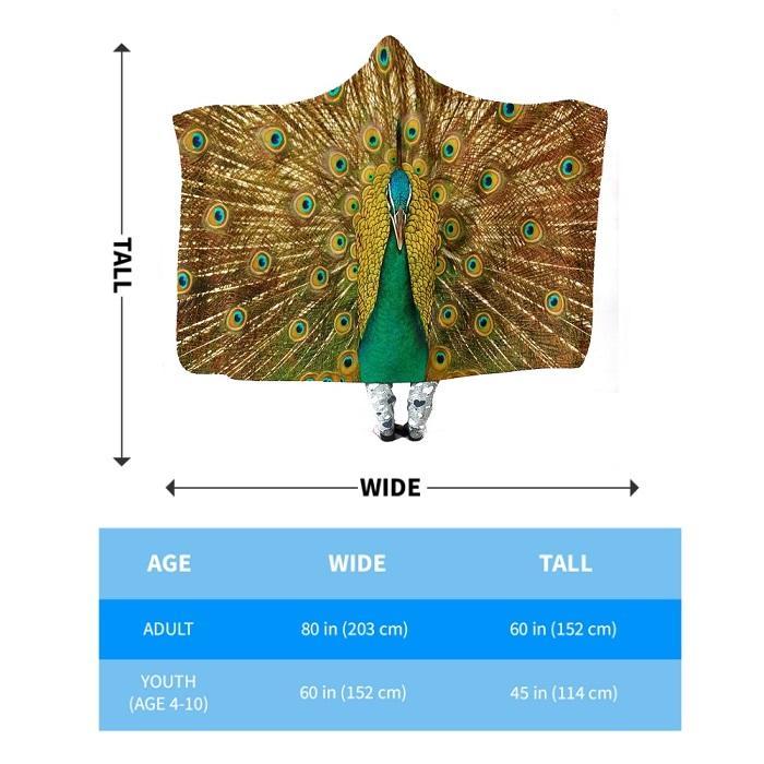 Golden Peacock Hooded Blanket - Feather Blanket