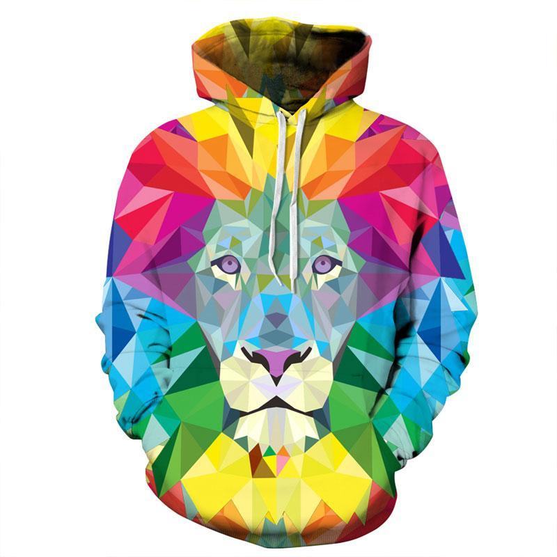 New Stylish Unisex Lion 3D Print Hoodies Watercolor Colorful Blocks Thin Hoodies