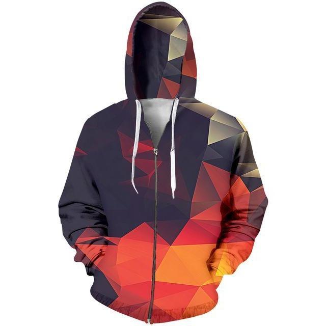 Unisex 3D Geometric Shapes Zip-Up Hoodie