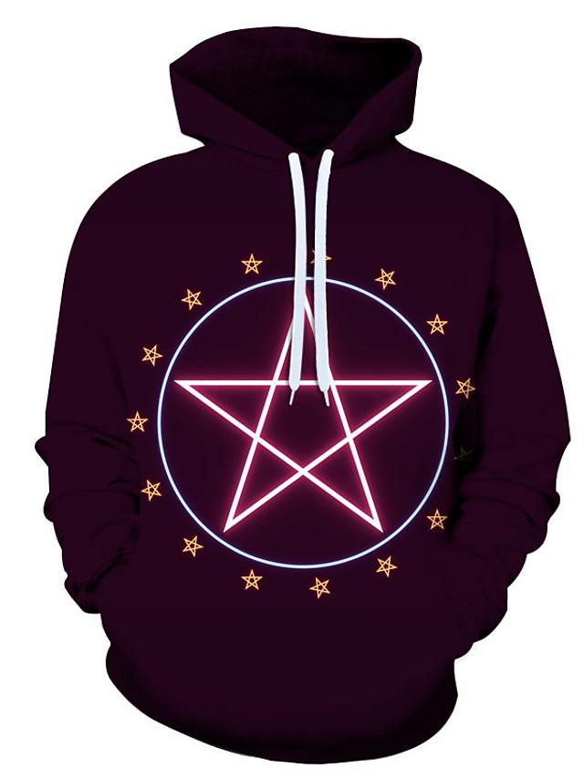 Geometric 3D Printed Star Hooded Pullover Hoodie