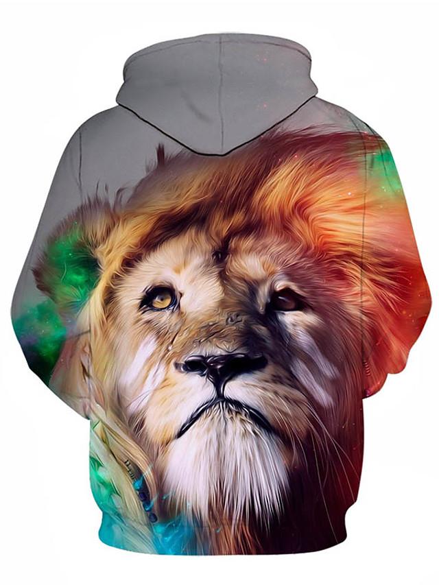 3D Lion Printed Hoodie - Active Long Sleeve Hooded Pullover