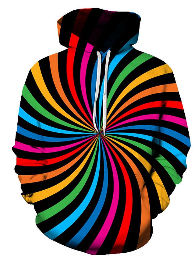 Men's Geometric 3D Printed Hooded Pullover Casual Rainbow Hoodie