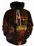 Men Hoodie Geometric 3D Printed Skull Hooded Casual Street Chic Brown Pullover